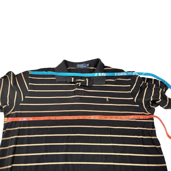 Polo Ralph Lauren 2XLT 100% Pima Cotton Polo Shirt Black/Beige Stripe Brown Pony - Picture 4 of 5